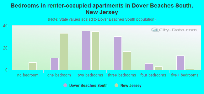 Bedrooms in renter-occupied apartments in Dover Beaches South, New Jersey