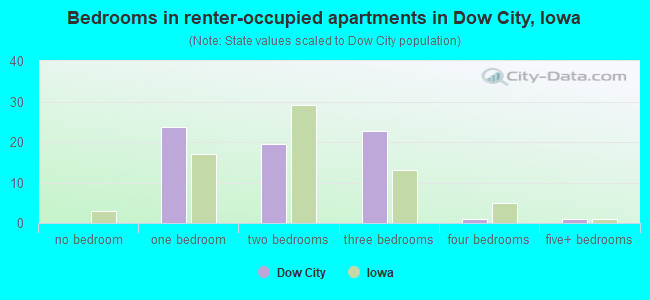 Bedrooms in renter-occupied apartments in Dow City, Iowa