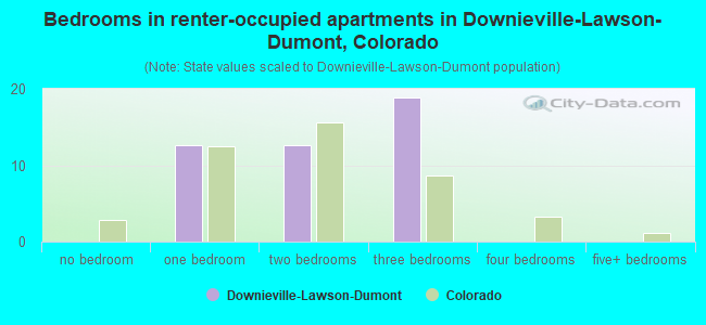 Bedrooms in renter-occupied apartments in Downieville-Lawson-Dumont, Colorado