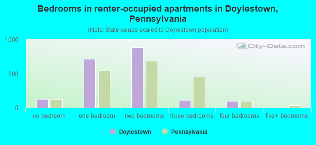 Bedrooms in renter-occupied apartments in Doylestown, Pennsylvania