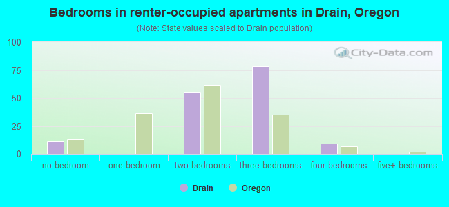 Bedrooms in renter-occupied apartments in Drain, Oregon