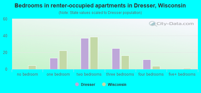 Bedrooms in renter-occupied apartments in Dresser, Wisconsin