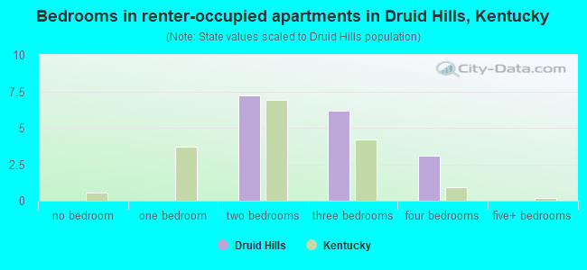 Bedrooms in renter-occupied apartments in Druid Hills, Kentucky