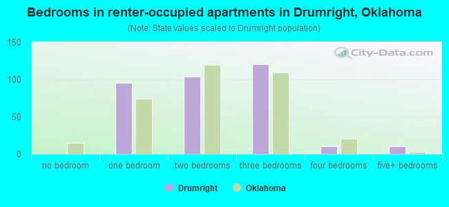 Bedrooms in renter-occupied apartments in Drumright, Oklahoma