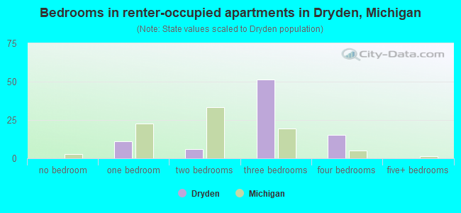 Bedrooms in renter-occupied apartments in Dryden, Michigan