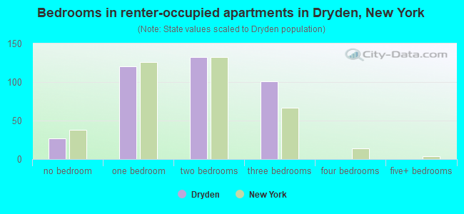 Bedrooms in renter-occupied apartments in Dryden, New York