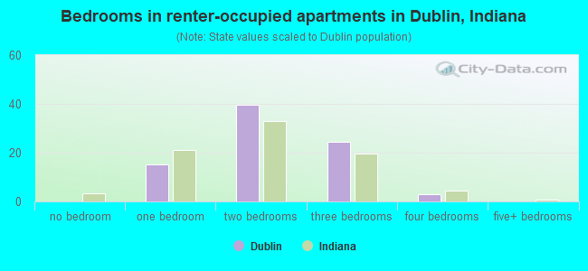 Bedrooms in renter-occupied apartments in Dublin, Indiana