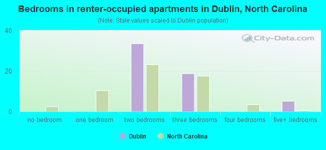 Bedrooms in renter-occupied apartments in Dublin, North Carolina