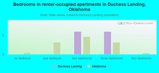 Bedrooms in renter-occupied apartments in Duchess Landing, Oklahoma