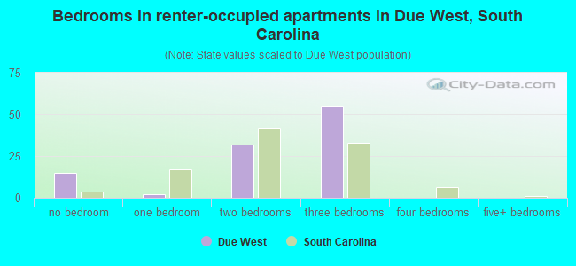Bedrooms in renter-occupied apartments in Due West, South Carolina