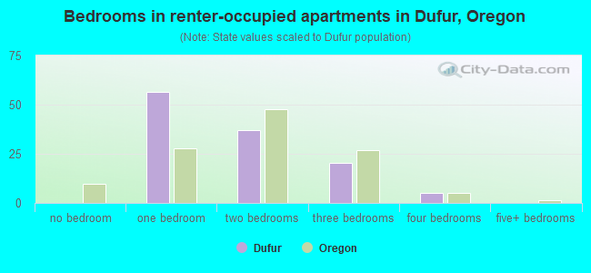 Bedrooms in renter-occupied apartments in Dufur, Oregon