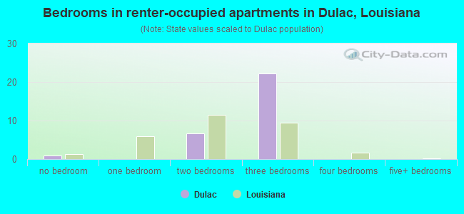 Bedrooms in renter-occupied apartments in Dulac, Louisiana