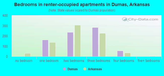 Bedrooms in renter-occupied apartments in Dumas, Arkansas