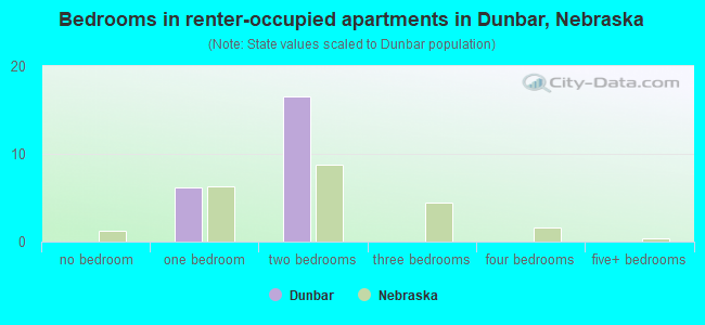Bedrooms in renter-occupied apartments in Dunbar, Nebraska