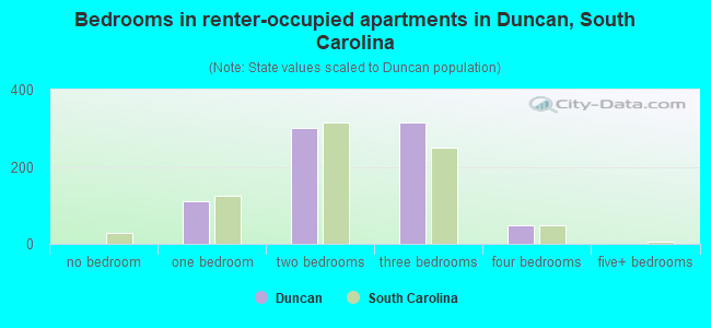 Bedrooms in renter-occupied apartments in Duncan, South Carolina