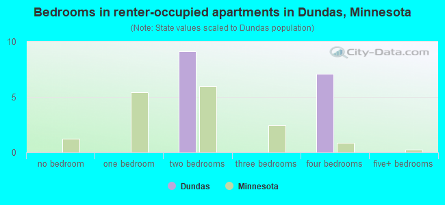 Bedrooms in renter-occupied apartments in Dundas, Minnesota