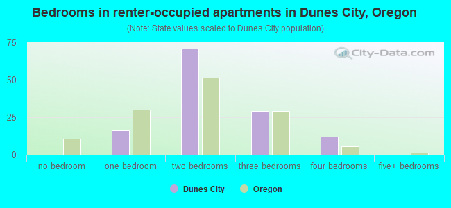 Bedrooms in renter-occupied apartments in Dunes City, Oregon