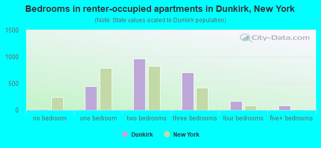 Bedrooms in renter-occupied apartments in Dunkirk, New York