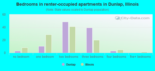 Bedrooms in renter-occupied apartments in Dunlap, Illinois