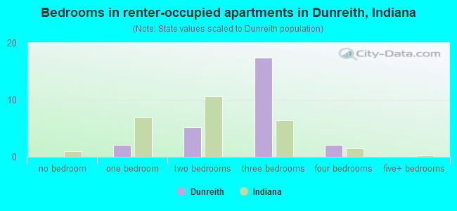 Bedrooms in renter-occupied apartments in Dunreith, Indiana