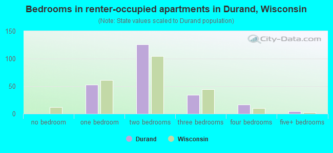 Bedrooms in renter-occupied apartments in Durand, Wisconsin