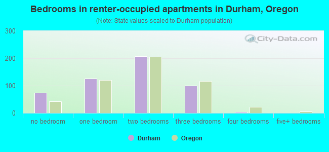Bedrooms in renter-occupied apartments in Durham, Oregon