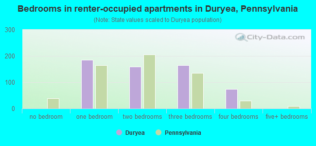 Bedrooms in renter-occupied apartments in Duryea, Pennsylvania