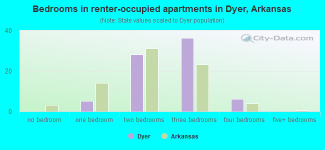 Bedrooms in renter-occupied apartments in Dyer, Arkansas