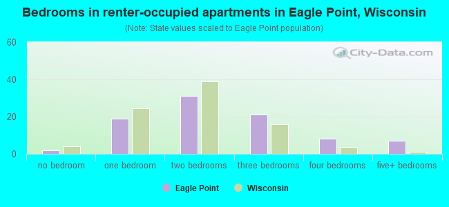 Bedrooms in renter-occupied apartments in Eagle Point, Wisconsin