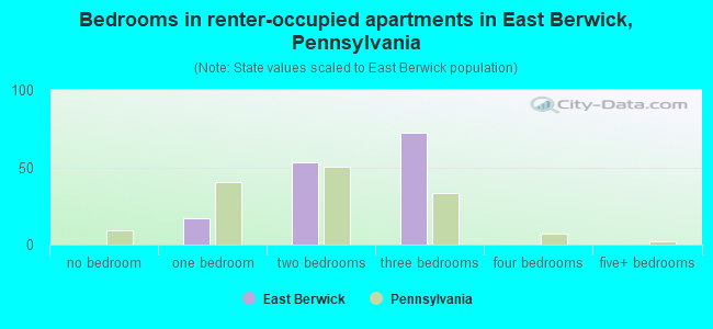 Bedrooms in renter-occupied apartments in East Berwick, Pennsylvania