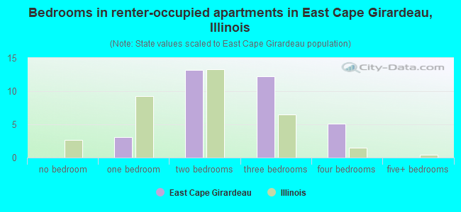 Bedrooms in renter-occupied apartments in East Cape Girardeau, Illinois