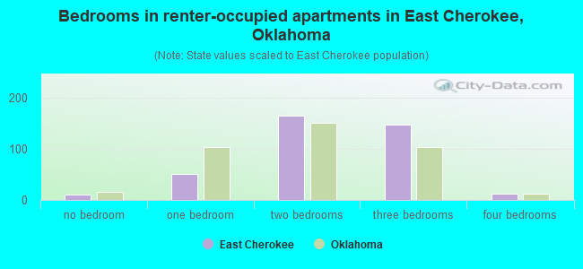 Bedrooms in renter-occupied apartments in East Cherokee, Oklahoma