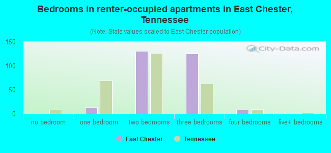 Bedrooms in renter-occupied apartments in East Chester, Tennessee