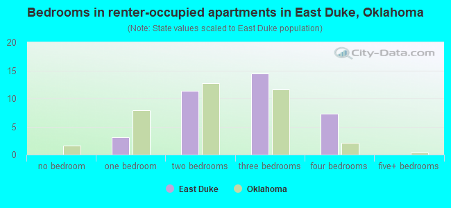 Bedrooms in renter-occupied apartments in East Duke, Oklahoma