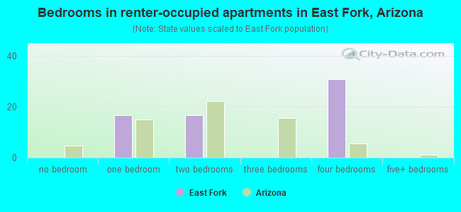 Bedrooms in renter-occupied apartments in East Fork, Arizona