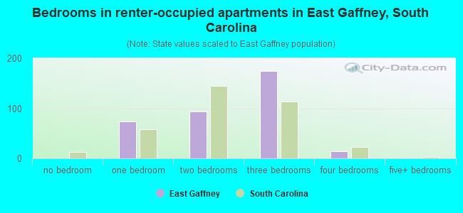 Bedrooms in renter-occupied apartments in East Gaffney, South Carolina