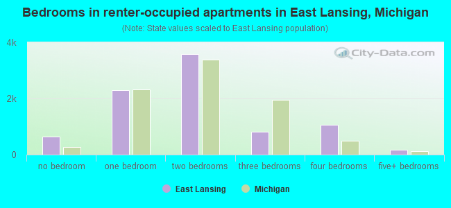 Bedrooms in renter-occupied apartments in East Lansing, Michigan