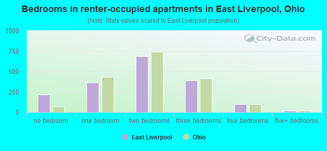 Bedrooms in renter-occupied apartments in East Liverpool, Ohio