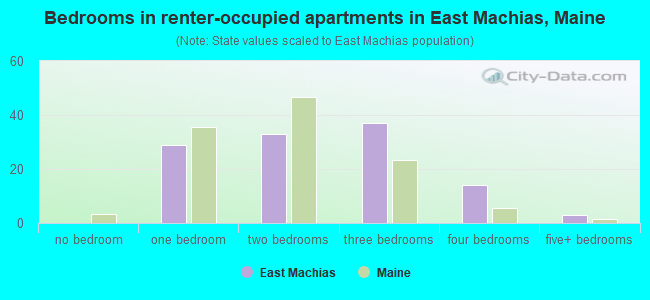 Bedrooms in renter-occupied apartments in East Machias, Maine
