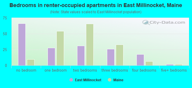 Bedrooms in renter-occupied apartments in East Millinocket, Maine