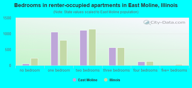 Bedrooms in renter-occupied apartments in East Moline, Illinois