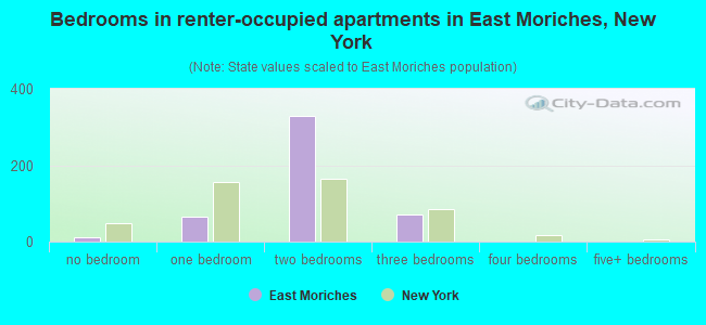 Bedrooms in renter-occupied apartments in East Moriches, New York