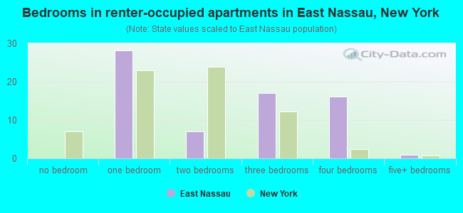 Bedrooms in renter-occupied apartments in East Nassau, New York