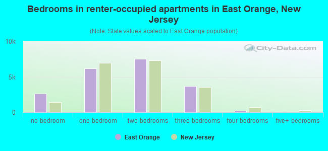 Bedrooms in renter-occupied apartments in East Orange, New Jersey