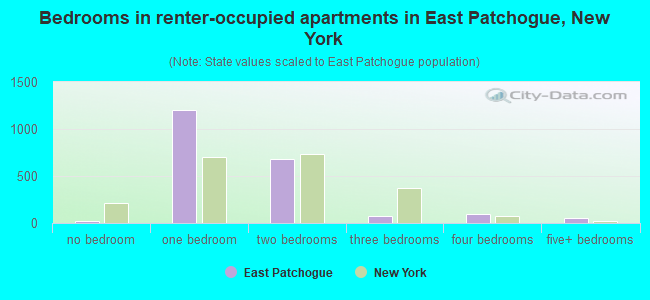 Bedrooms in renter-occupied apartments in East Patchogue, New York