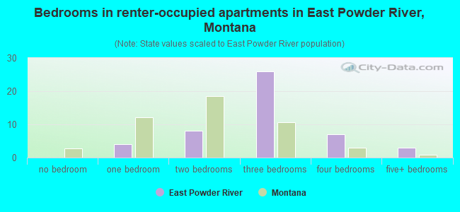 Bedrooms in renter-occupied apartments in East Powder River, Montana