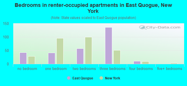 Bedrooms in renter-occupied apartments in East Quogue, New York