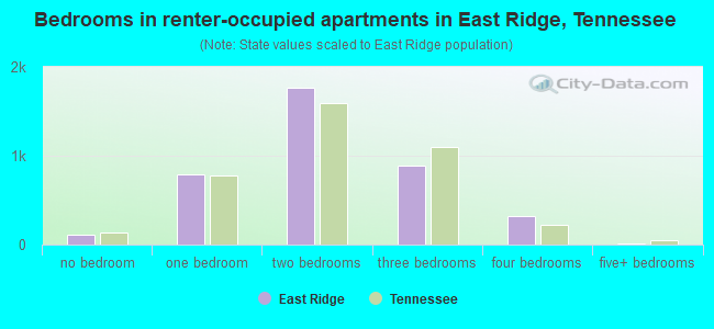 Bedrooms in renter-occupied apartments in East Ridge, Tennessee