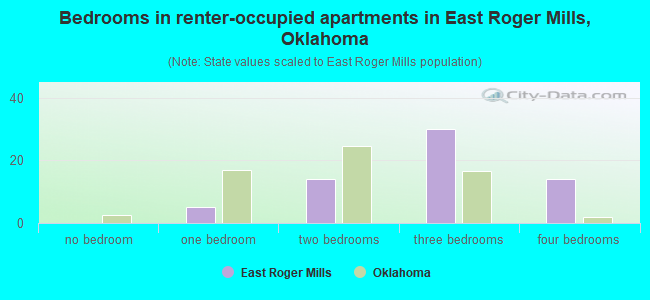 Bedrooms in renter-occupied apartments in East Roger Mills, Oklahoma