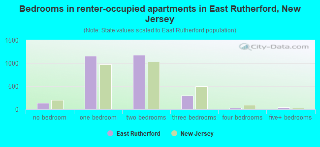 Bedrooms in renter-occupied apartments in East Rutherford, New Jersey